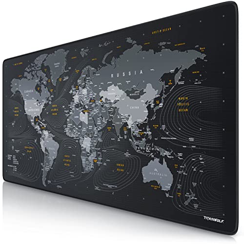 TITANWOLF - XXL Speed Gaming Mauspad Titanwolf Weltkarte 900 x 400mm - XXL Mousepad - Tischunterlage Large Size - verbessert Präzision und Geschwindigkeit