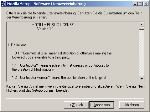 Mozilla-Installation: Schritt 2