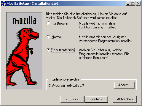 Mozilla-Installation: Schritt 3