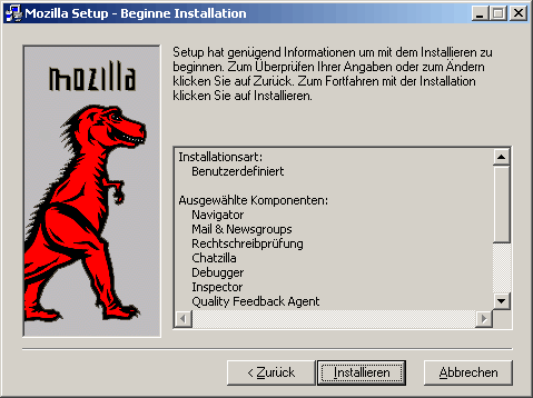 Mozilla-Installation: Schritt 8