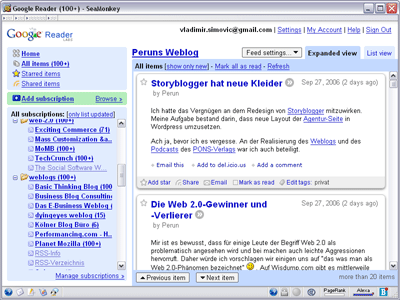 Google-Reader mit neuer Oberfläche
