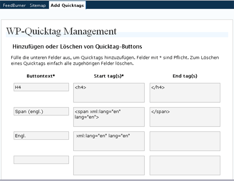 Mit dem Plugin Quicktags erweitern