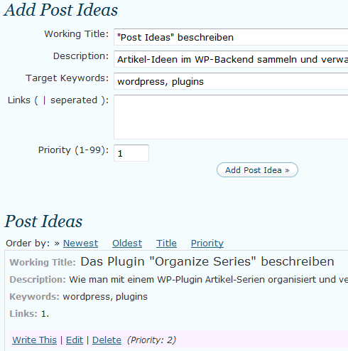 Post Ideas: Artikel-Ideen im WordPress-Backend sammeln