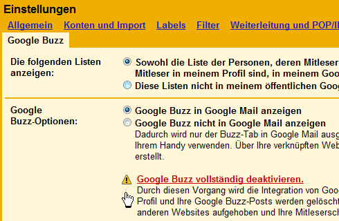 Google Buzz deaktivieren