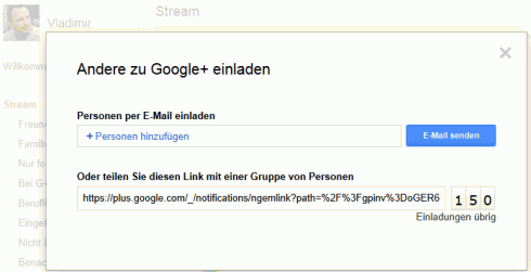 Einladung für Google+ per Link