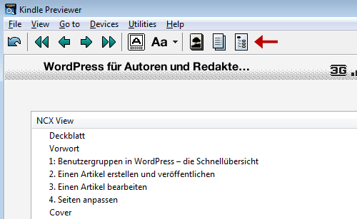 Amazon Kindle: einezlne Sektionen im Previewer