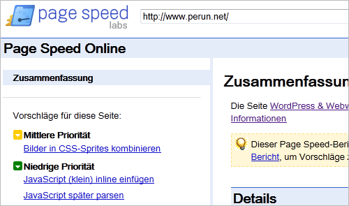 Page Speed Online von Google