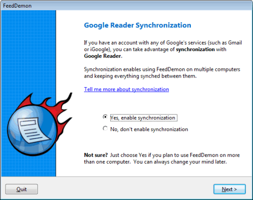 FeedDemon: Synchronisation mit dem Google Reader aktivieren