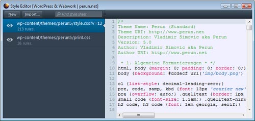 Style-Editor in Mozilla Firefox 11