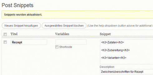 Textbausteine mit dem WordPress-Plugin Post Snippes anlegen