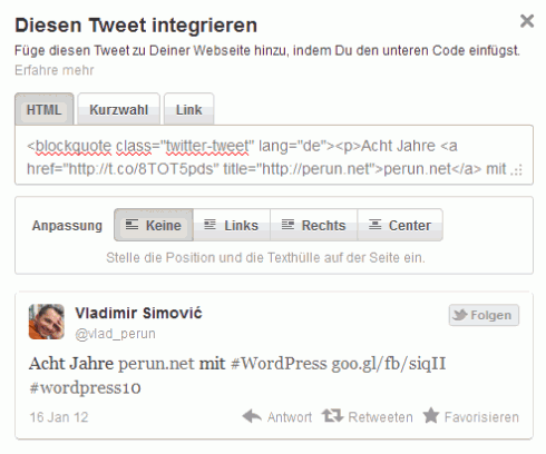 Tweet-Code integrieren