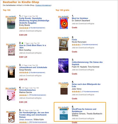 Amazon-Aktion: Platz Nr. 5 aller kostenlosen E-Books