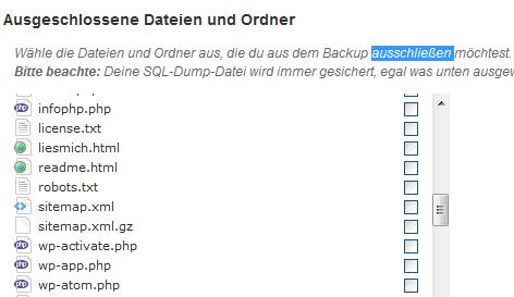 Einzelne Dateien vom Backup ausschließen