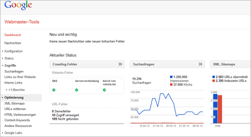 Anpassungen an den Webmaster Tools von Google