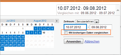 Google Analytics: Vergleich mit dem Vormonat oder früheren zeiträumen