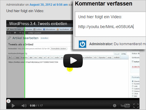 WordPress: Einbetten (oEmbed) in Kommentaren