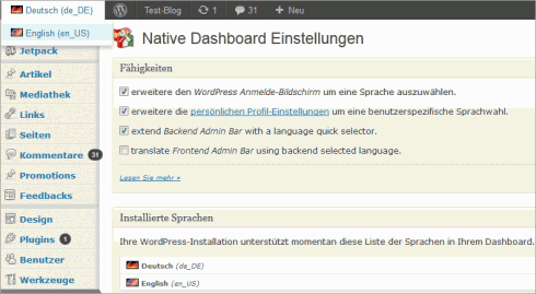 WordPress: Sprachswitch für den Admin-Bereich