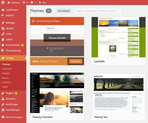 Neu gestaltete Themes-Übersicht in WordPress 3.8