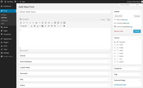 Backend von WordPress 3.8 bzw. 3.9 Beta1