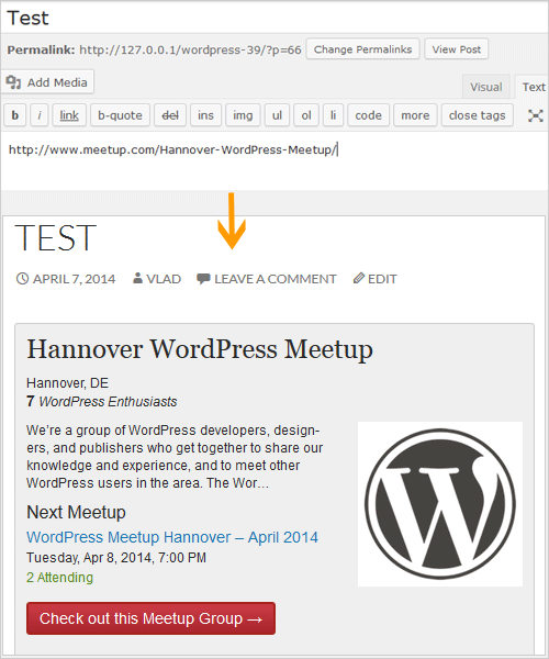 WordPress 3.9: Einbettung von Meetups