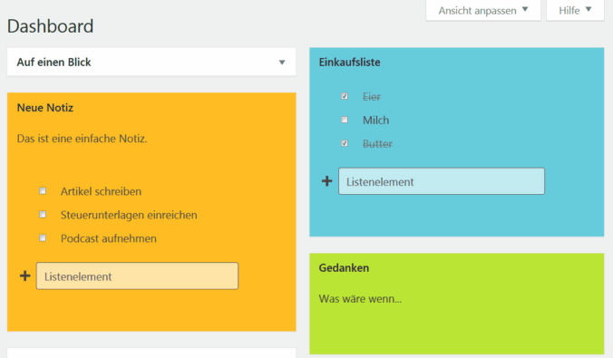 Notizen im Dashboard mit WP Dashboard Notes