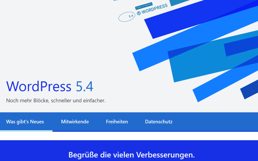 WordPress 5.4: Begrüßungsschirm